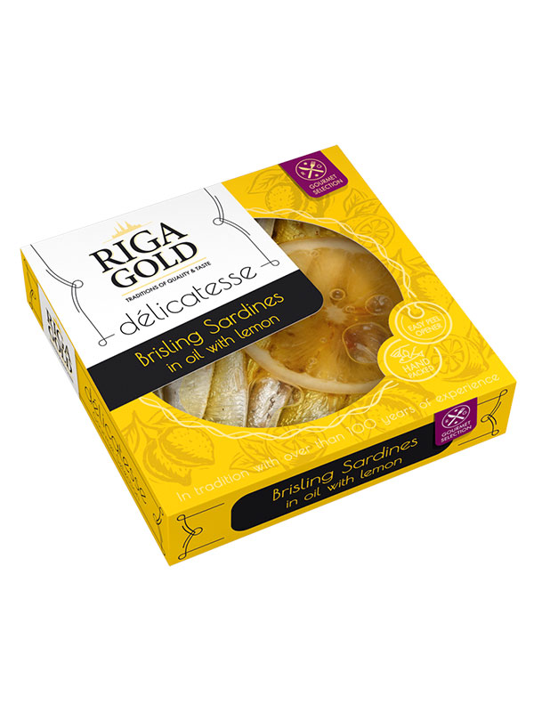 Brisling Sardines in oil with Lemon Riga Gold, 120g, 48/box