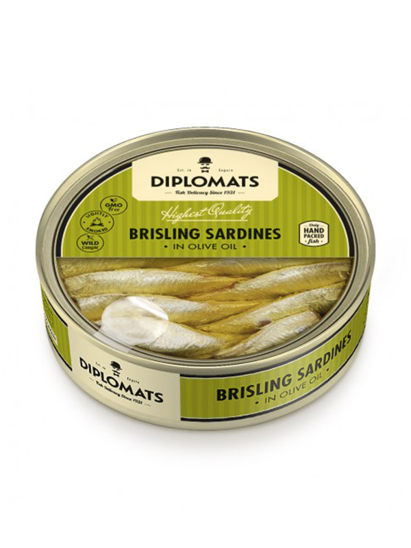 Brisling Sardines in Olive Oil Diplomats, 160g, 12/box